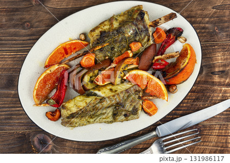 Delicious fillets of pollock or coalfish. 131986117