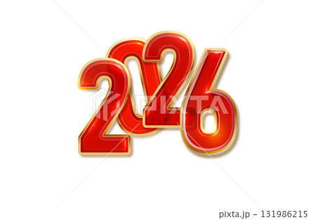 Golden red 2026 digits with glitter shine. Happy New Year banner with festive sparkle. Vector background 131986215