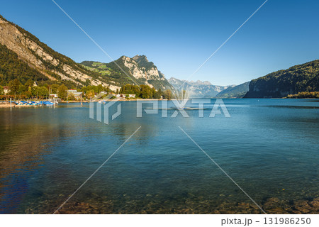 Scenic view of Lake Walensee, Weesen, Canton of St. Gallen, Switzerland 131986250
