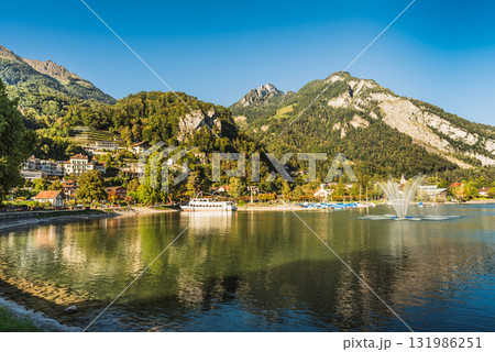 Lake Walensee and village of Weesen, Canton of St. Gallen, Switzerland 131986251