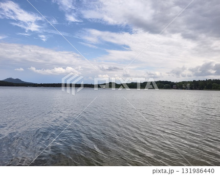 A Serene Lake View Showing Beauty Under Partly Cloudy Skies and Tranquil Surroundings A Serene Lake View Showing Beauty Under Partly Cloudy Skies and Tranquil Surroundings 131986440
