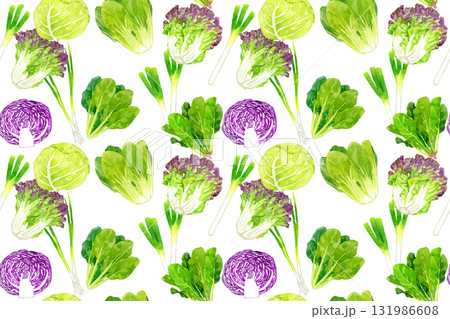フレッシュな葉物野菜のシームレスパターン 手描き水彩イラスト背景素材 フレッシュな葉物野菜のシームレスパターン 手描き水彩イラスト背景素材 131986608