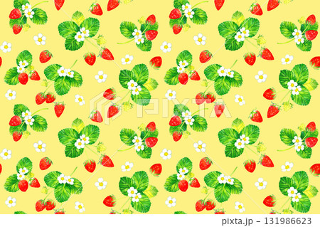いちごの果実のシームレスパターン フルーツの手描き水彩イラスト背景素材 いちごの果実のシームレスパターン フルーツの手描き水彩イラスト背景素材 131986623