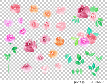 水彩手書きの香りが漂うバラセット 131986663