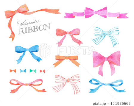 水彩イラストお祝い贈り物リボン 水彩イラストお祝い贈り物リボン 131986665