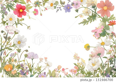 春の優しい色使いのオシャレな植物やお花の白バックのイラスト素材 春の優しい色使いのオシャレな植物やお花の白バックのイラスト素材 131986700