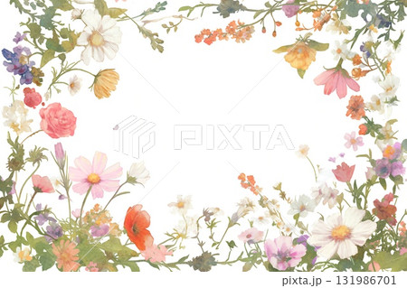 春の優しい色使いのオシャレな植物やお花の白バックのイラスト素材 春の優しい色使いのオシャレな植物やお花の白バックのイラスト素材 131986701