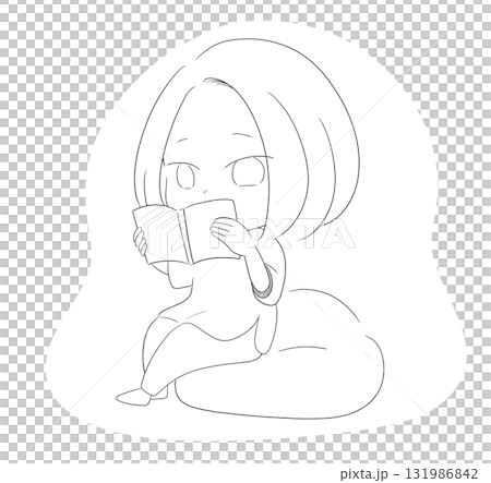 クッションに座って本を読む女性 クッションに座って本を読む女性 131986842