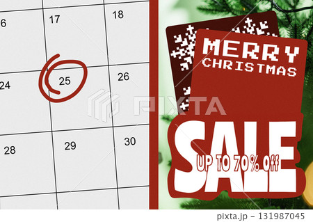 Christmas sale announcement with calendar marking the date in festive colors 131987045
