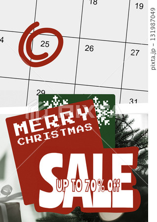 Christmas sale announcement on calendar with special discounts for holiday shoppers Christmas sale announcement on calendar with special discounts for holiday shoppers 131987049