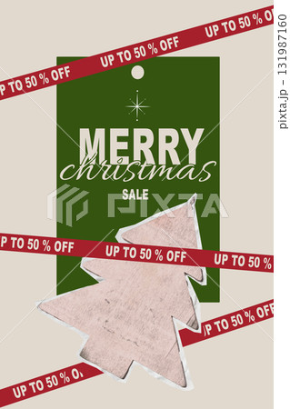 Christmas sale advertisement with discounts on holiday decorations and gifts 131987160