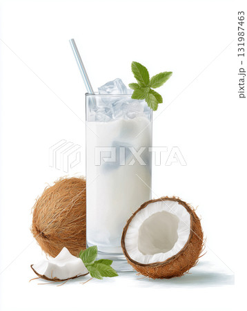 Refreshing coconut drink served with fresh mint 131987463