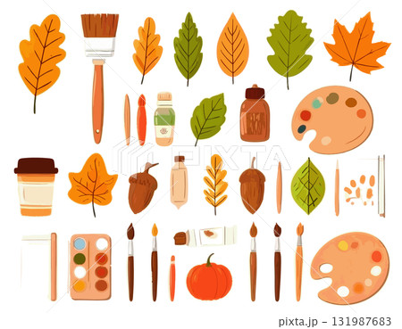 紅葉と芸術のイラストセット 131987683