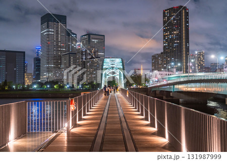 《東京都》タワーマンションと晴海橋梁の夜景 《東京都》タワーマンションと晴海橋梁の夜景 131987999
