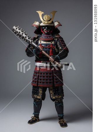 甲冑を着た武将　日本のサムライ　こん棒を持つ 131988093