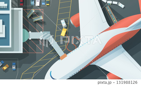 Passenger airplane boarding at an airport gate Passenger airplane boarding at an airport gate 131988126
