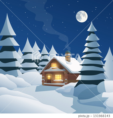 a cozy winter cabin under full moon a cozy winter cabin under full moon 131988143