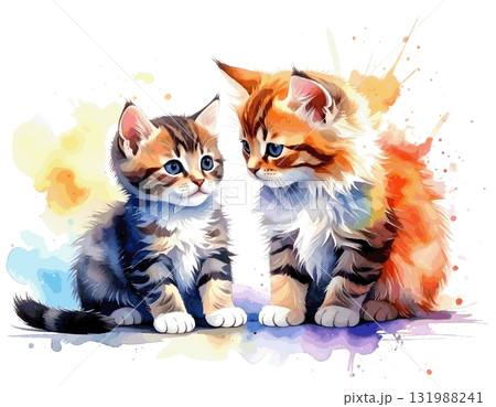 水彩で描いた子猫 131988241