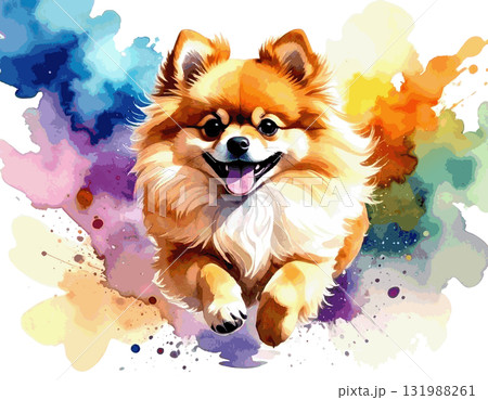 走るポメラニアンの水彩画 131988261