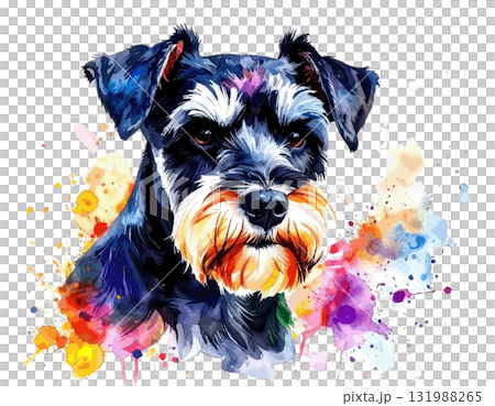 迷你雪納瑞的彩色水彩畫 迷你雪納瑞的彩色水彩畫 131988265