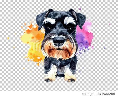 Colorful dog Miniature Schnauzer watercolor painting Colorful dog Miniature Schnauzer watercolor painting 131988266