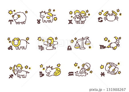 手書きイラスト:12占星星座 手書きイラスト:12占星星座 131988267