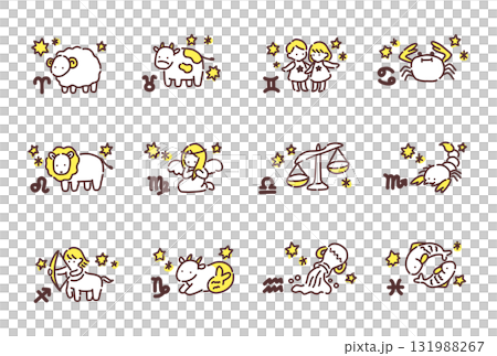 Hand-drawn illustrations: 12 astrological signs 131988267