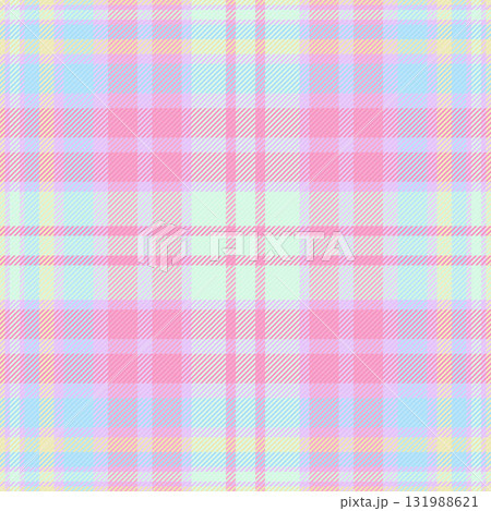 Pastel plaid pattern. Soft, colorful tartan design for backgrounds, textiles, or creative projects. Gentle hues evoke a light, airy feel. Versatile for various designs. 131988621