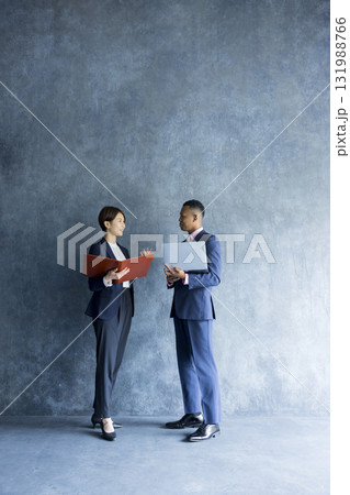 打ち合わせをするビジネスマンとビジネスウーマン 打ち合わせをするビジネスマンとビジネスウーマン 131988766