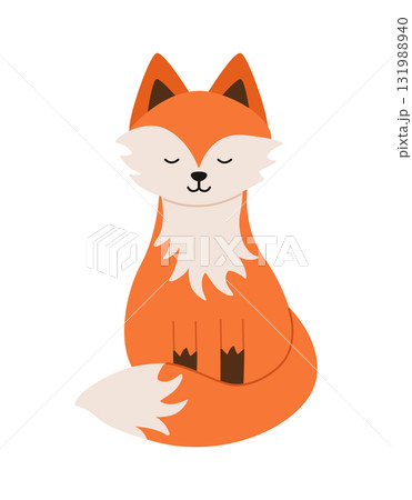 Cute cartoon fox cub is sitting dreams with his eyes closed. Vector illustration Isolated on a white background. 131988940