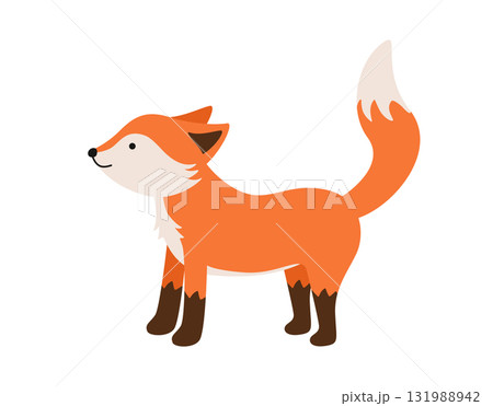 Funny cartoon fox cub. Vector illustration of a forest funny fox. Isolated on a white background. 131988942