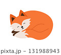 Cute cartoon fox cub sleeping curled up in a ball. Vector illustration Isolated on a white background. 131988943