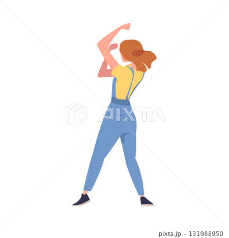 Woman at Concert or Open Air Music Festival Stand Back View Vector Illustration 131988950