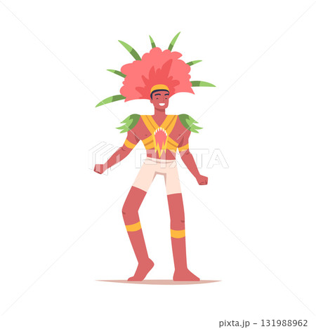 Man Dancer at Brazilian Carnival Dressed in Colorful Feather Outfit Dancing Vector Illustration Man Dancer at Brazilian Carnival Dressed in Colorful Feather Outfit Dancing Vector Illustration 131988962