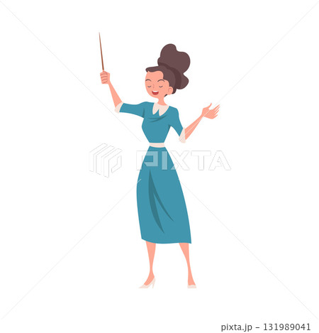 Woman Character Talking about Something Standing and Speaking Vector Illustration 131989041