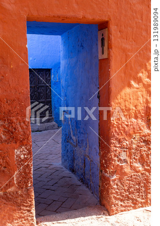 Colorful entrance to old mansion 131989094