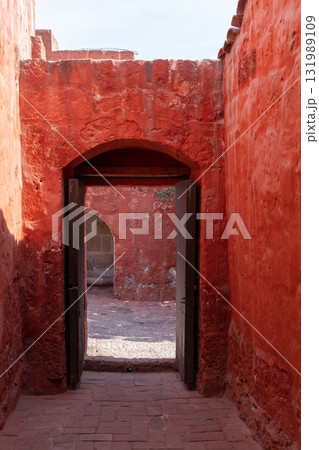 Colorful entrance to old mansion 131989109