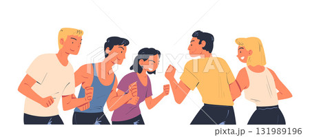 Man and Woman Character Standing In Front of Each Other Vector Illustration 131989196