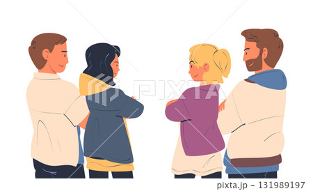 Man and Woman Character Standing In Front of Each Other Vector Illustration Man and Woman Character Standing In Front of Each Other Vector Illustration 131989197