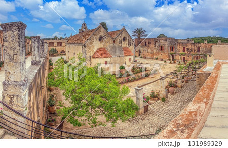 Monastery courtyard garden Arkadi Crete Greece 131989329
