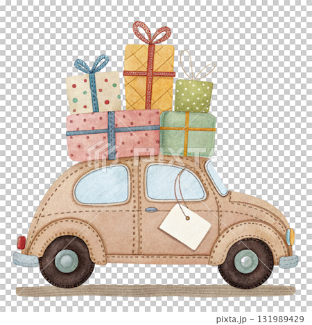Vintage Wooden Car Giftboxes White Blank Tag Patchwork 131989429