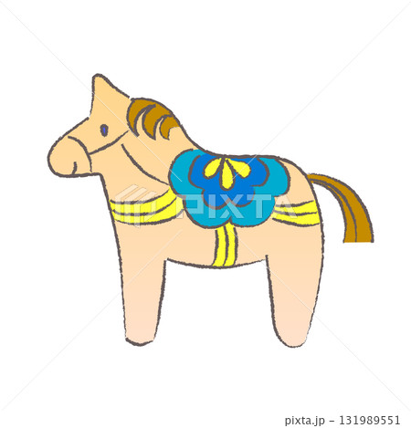 かわいいダーラナホース「木彫りの馬」の北欧風の馬のイラスト かわいいダーラナホース「木彫りの馬」の北欧風の馬のイラスト 131989551