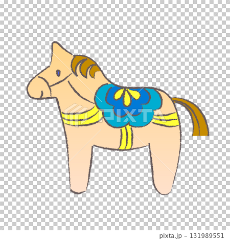 かわいいダーラナホース「木彫りの馬」の北欧風の馬のイラスト かわいいダーラナホース「木彫りの馬」の北欧風の馬のイラスト 131989551
