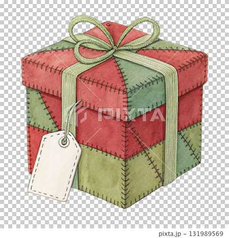 A folk art patchwork fabric giftbox and tag A folk art patchwork fabric giftbox and tag 131989569