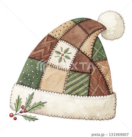 A cute patchwork Santa hat illustration A cute patchwork Santa hat illustration 131989807