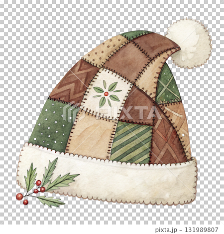 A cute patchwork Santa hat illustration A cute patchwork Santa hat illustration 131989807