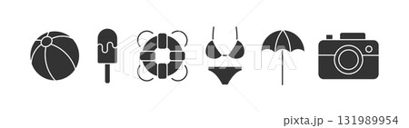 set of black silhouette summer and travel icons set of black silhouette summer and travel icons 131989954