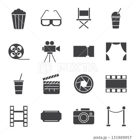 set of black silhouette cinema icons	 131989957