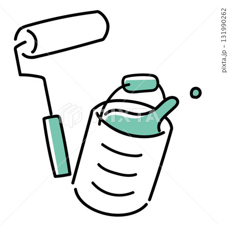 ペンキ缶とローラー_単色 131990262