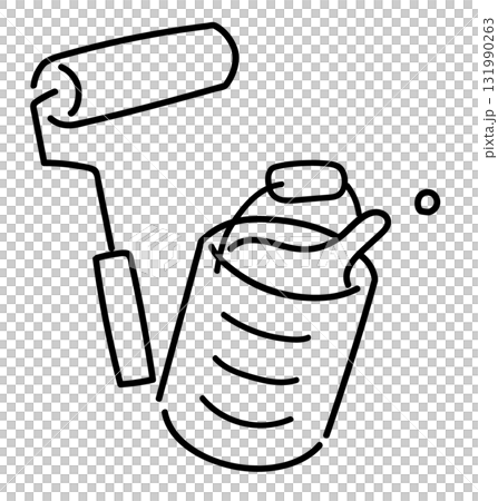 油漆罐和滾筒_線描 131990263